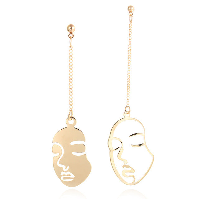Arrival Abstract Stylish Hollow Out Face Dangle Earrings Girls Statement Drop Earrings Statement Earrings A04