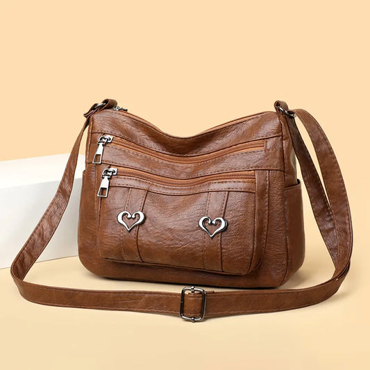 PU leather crossbody bag with multiple pockets

