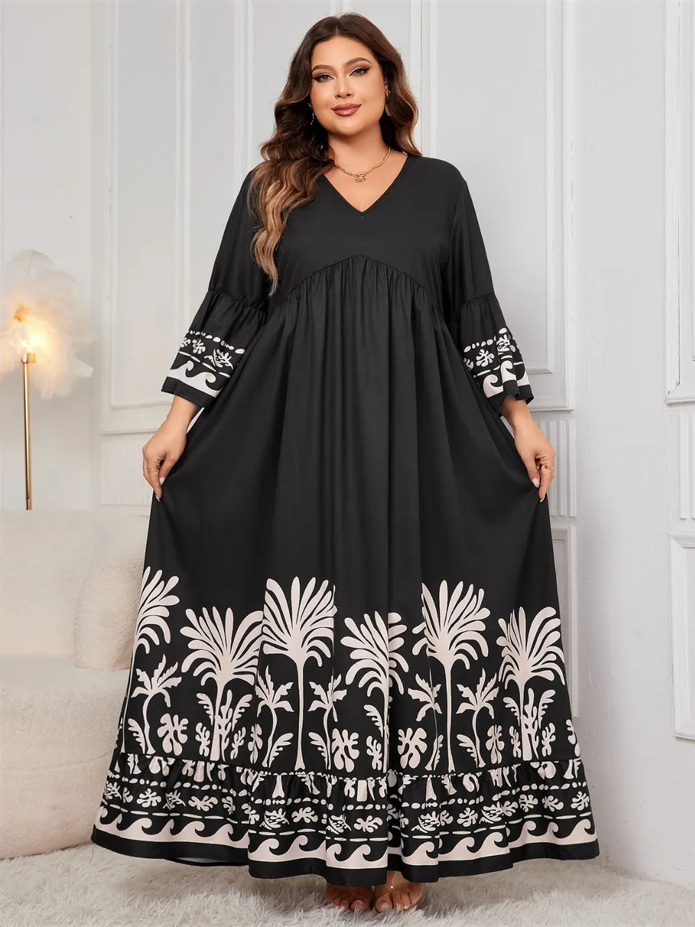 The Florence Printed V-Neck Maxi Dress | Plus Size