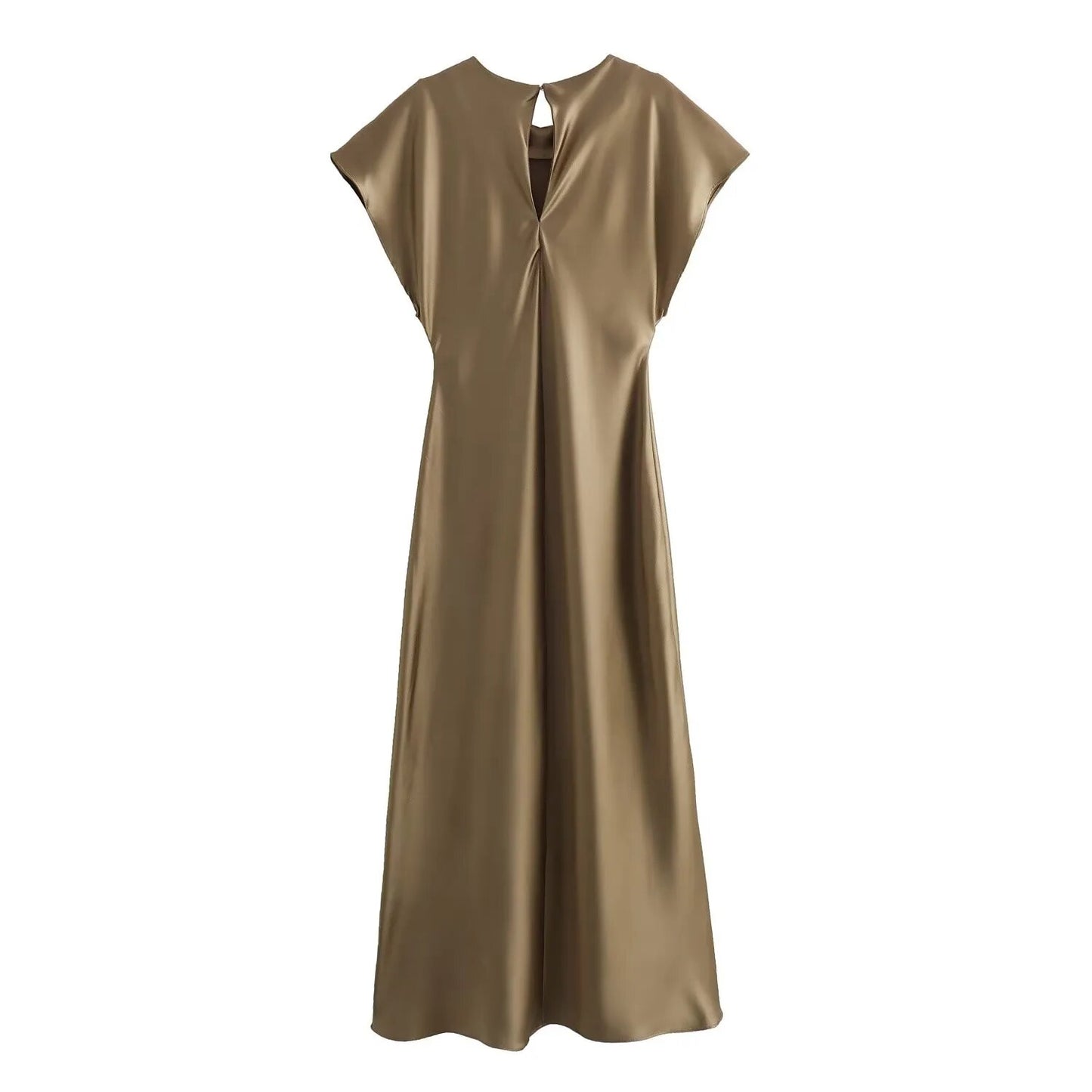 Satin Party Evening Women Midi Dress Elegant Keyhole Back A-Line Robe Sleeveless Female Long Dresses