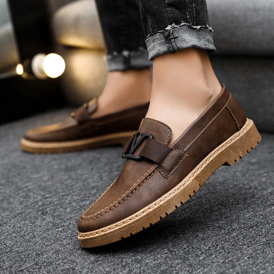 British style men’s black leather shoes

