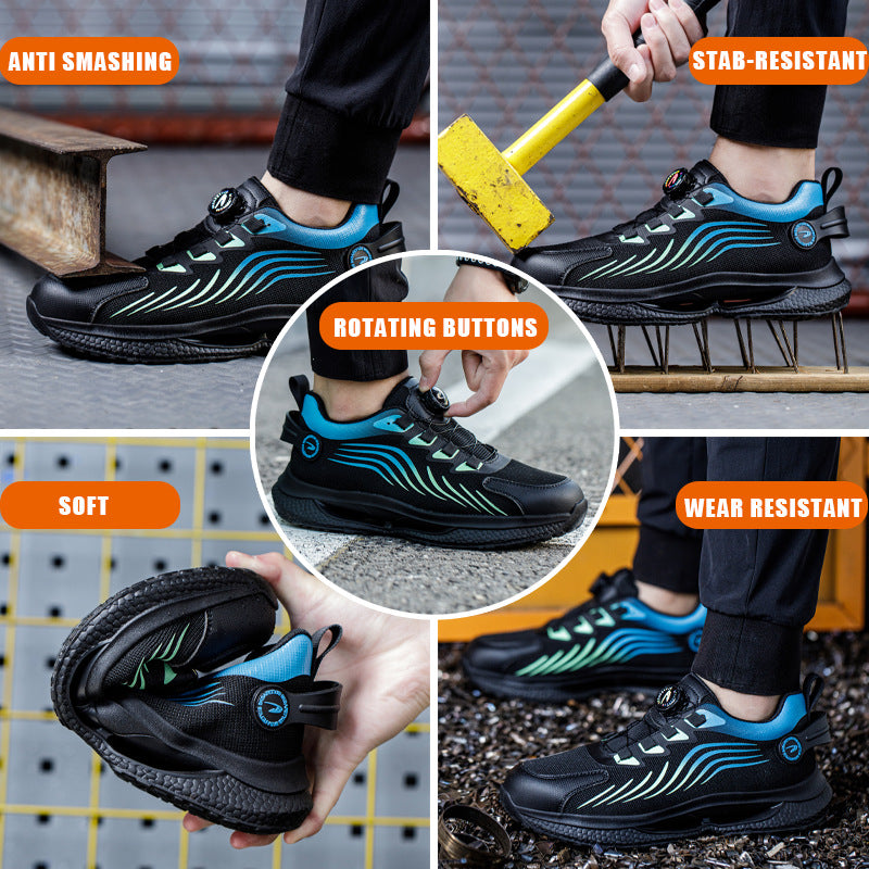 Anti-smashing work shoes with no laces

