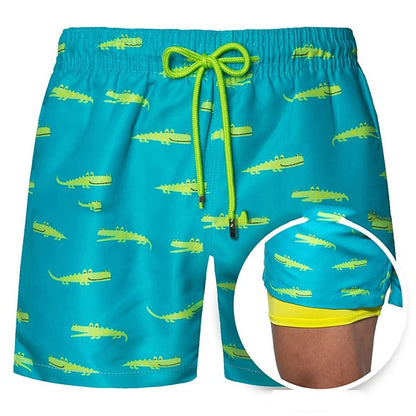 Summer Shorts Men's Beach Pants Sports Pants Printed Double-Layer Shorts Men's Casual Quick-Drying Floral Shorts Men