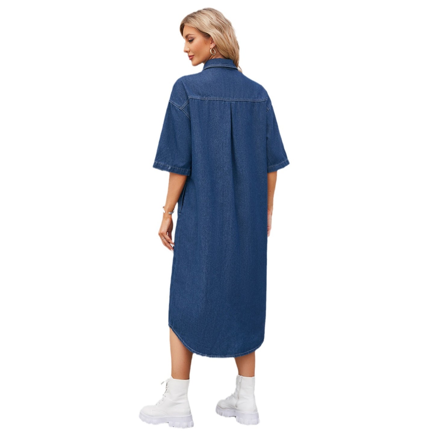 European and American women's denim dress, short sleeved long skirt