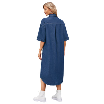 European and American women's denim dress, short sleeved long skirt