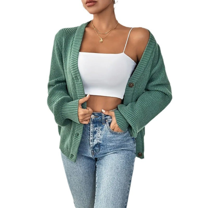 Women's Oversized Knit Cardigan – V-Neck Button Front Casual Sweater Jacket