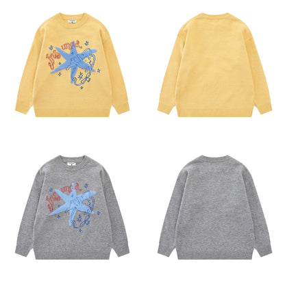 Starfish pattern embroidered sweater