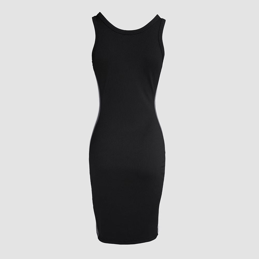 Hot Selling New Style Sportswear Women's Sleeveless Large U-Neck Striped Color Block Fitted Dress