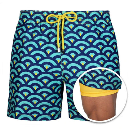 Summer Shorts Men's Beach Pants Sports Pants Printed Double-Layer Shorts Men's Casual Quick-Drying Floral Shorts Men