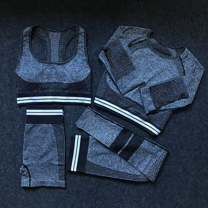Women's 4-Piece Seamless Yoga Set – Sports Bra, Crop Top, Shorts & High Waist Leggings