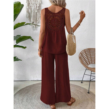 Fashionable Solid Color Back Hollow Lace Set