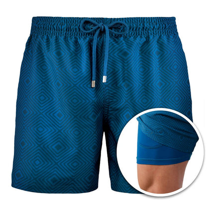 Summer Shorts Men's Beach Pants Sports Pants Printed Double-Layer Shorts Men's Casual Quick-Drying Floral Shorts Men