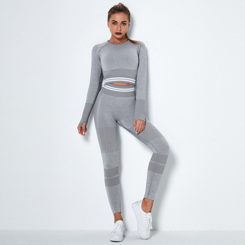 Women's 4-Piece Seamless Yoga Set – Sports Bra, Crop Top, Shorts & High Waist Leggings