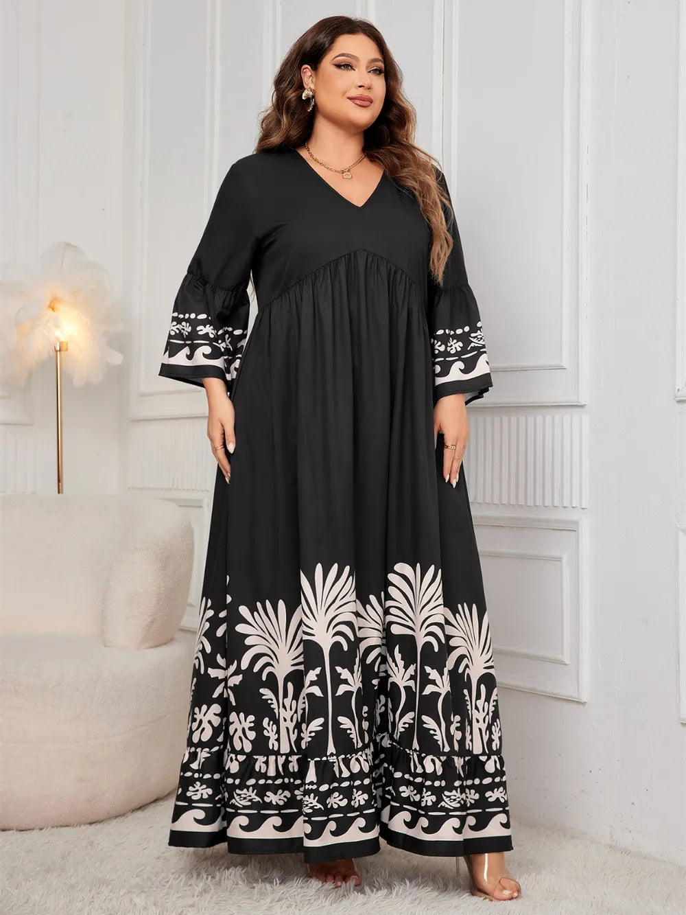 The Florence Printed V-Neck Maxi Dress | Plus Size
