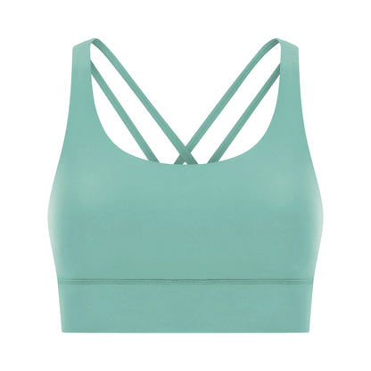 Cross back yoga bra brushed bare high-strength shock-absorbing gathering sports vest for women