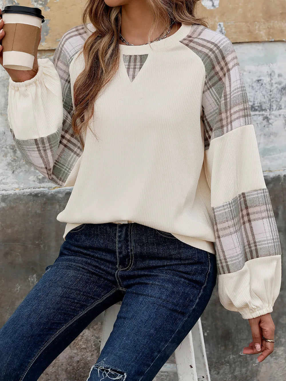 plaid sleeve women’s sweatshirt


