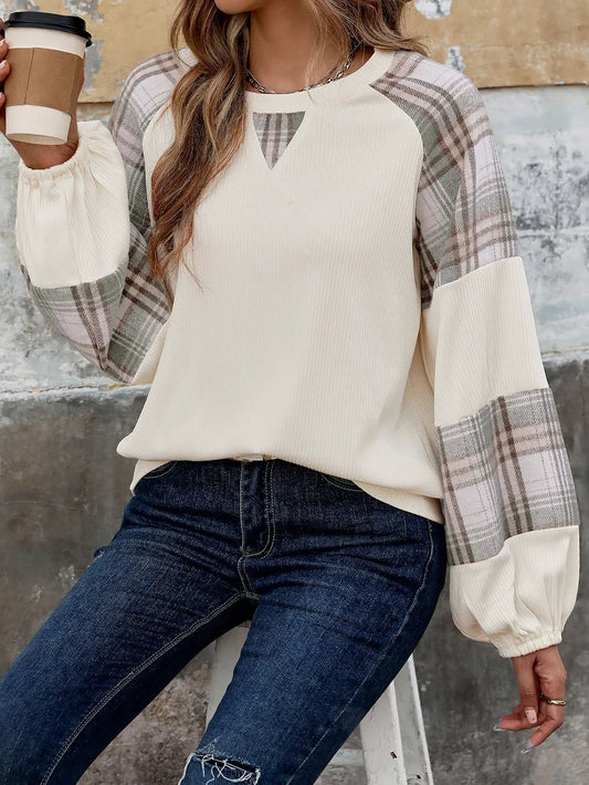 plaid sleeve women’s sweatshirt

