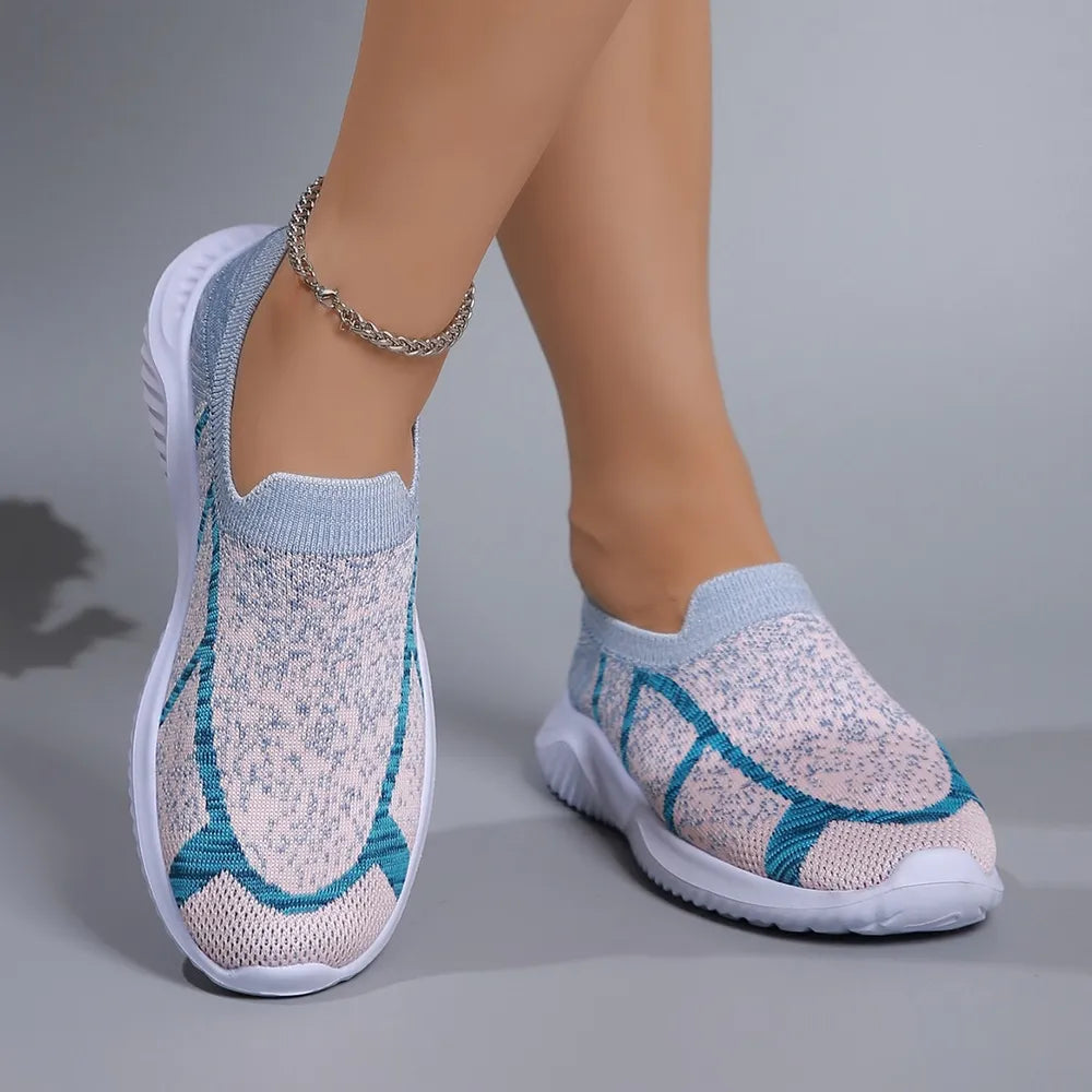 Side view of mesh athletic shoes

