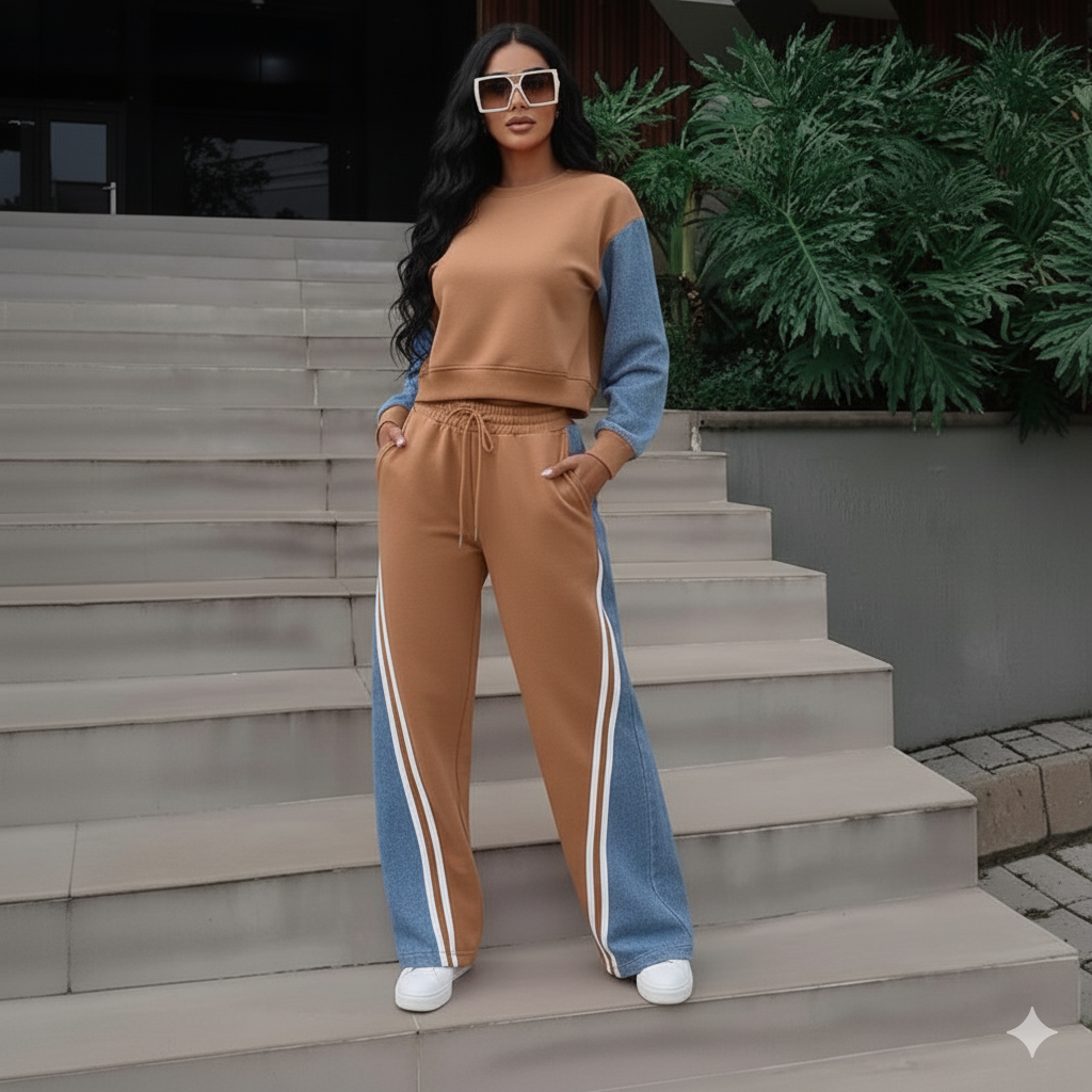 The Hybrid Denim-Stitch Sweatsuit Set