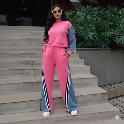 The Hybrid Denim-Stitch Sweatsuit Set