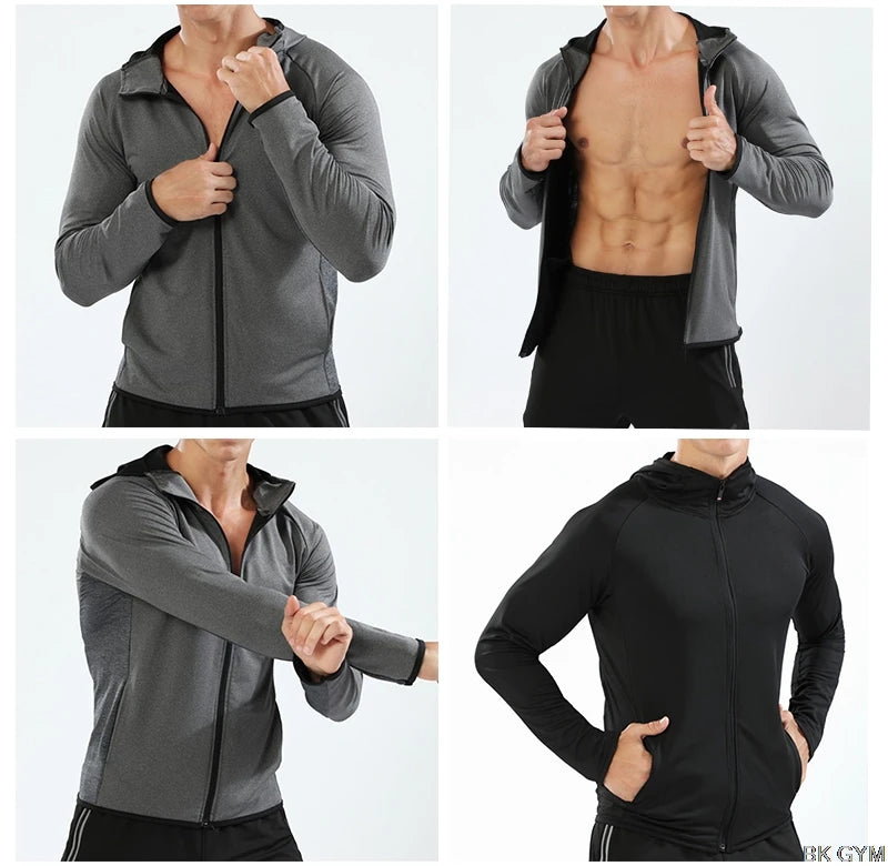 BARBOK Autumn Running Jacket Long Sleeve Sports Hooded Shirt Zipper Running T Shirts Compression Men Gym Jogging Fitness Top