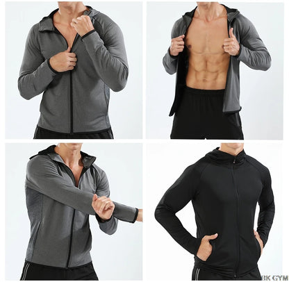 BARBOK Autumn Running Jacket Long Sleeve Sports Hooded Shirt Zipper Running T Shirts Compression Men Gym Jogging Fitness Top