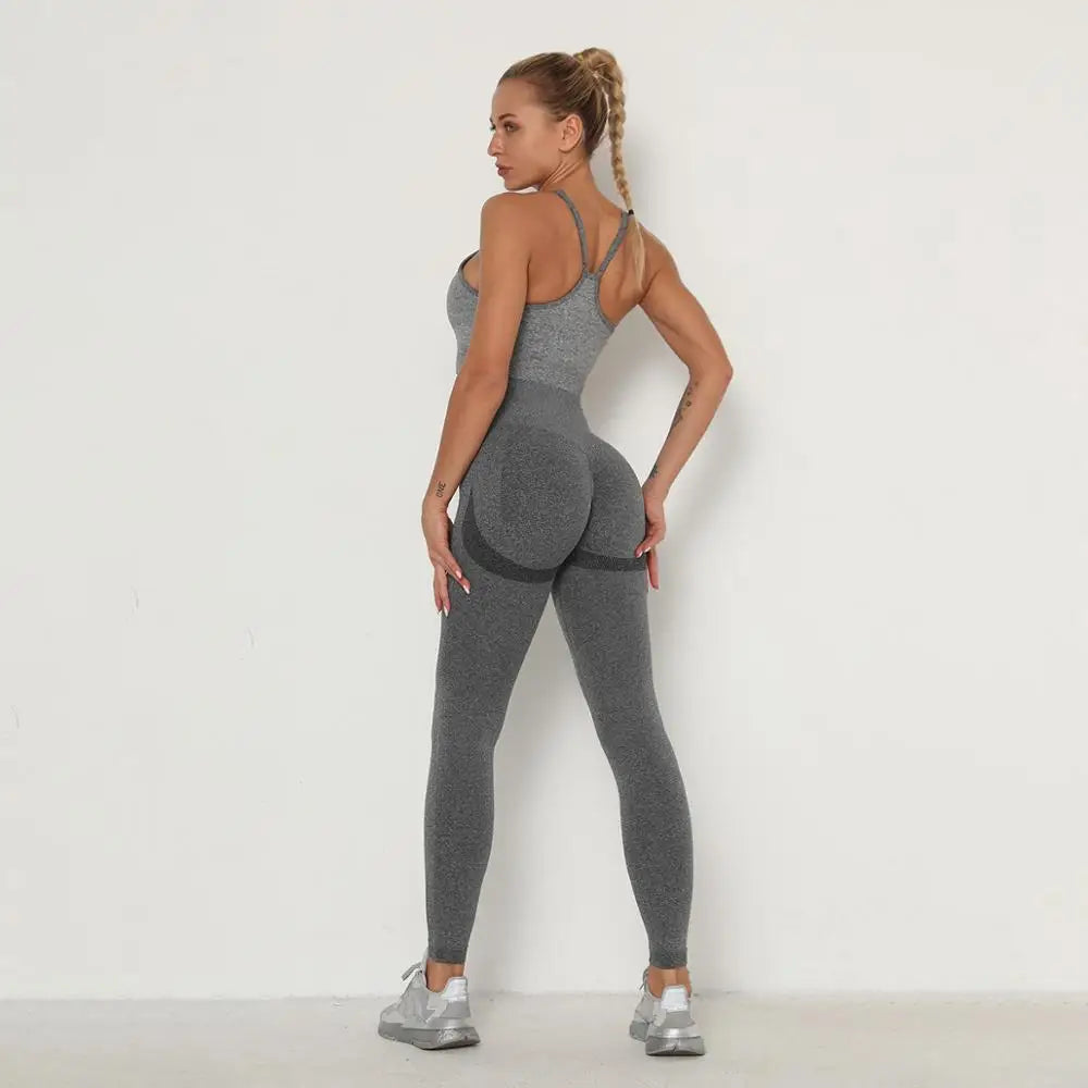 Seamless Women Gym Set Long Sleeve Top High Waist Belly Control Sport Leggings Gym Clothes Seamless Sport Suit Sexy Booty Girls