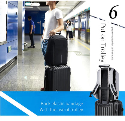 Sleek tech backpack for men with laptop storage trolley
