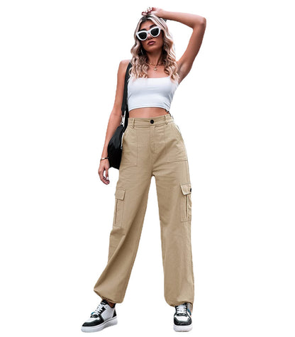 Summer New Casual Pants Women's Button High Waist Wide Leg Cargo Pants Women's Pants