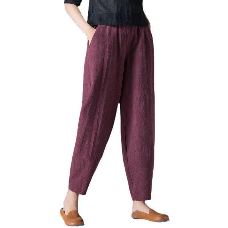 Cotton And Linen Pants Women's Wide Leg Pants Women's Summer 2023 Loose Large Size White Slim Look Casual Black Cropped Lantern Pants