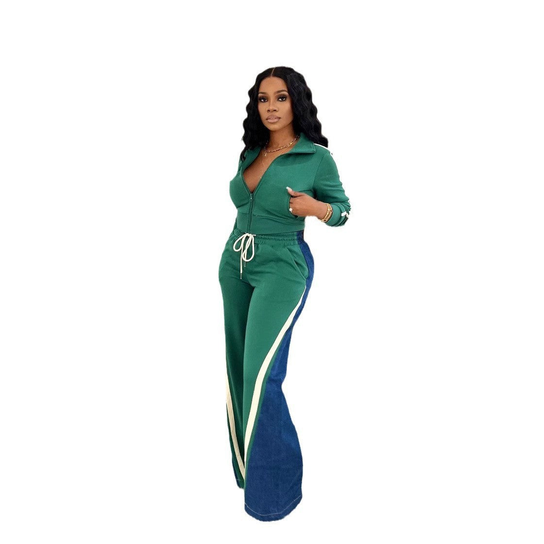 The Luxe Velour Denim-Stitch Set