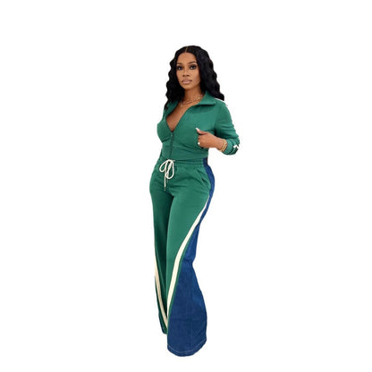 The Luxe Velour Denim-Stitch Set