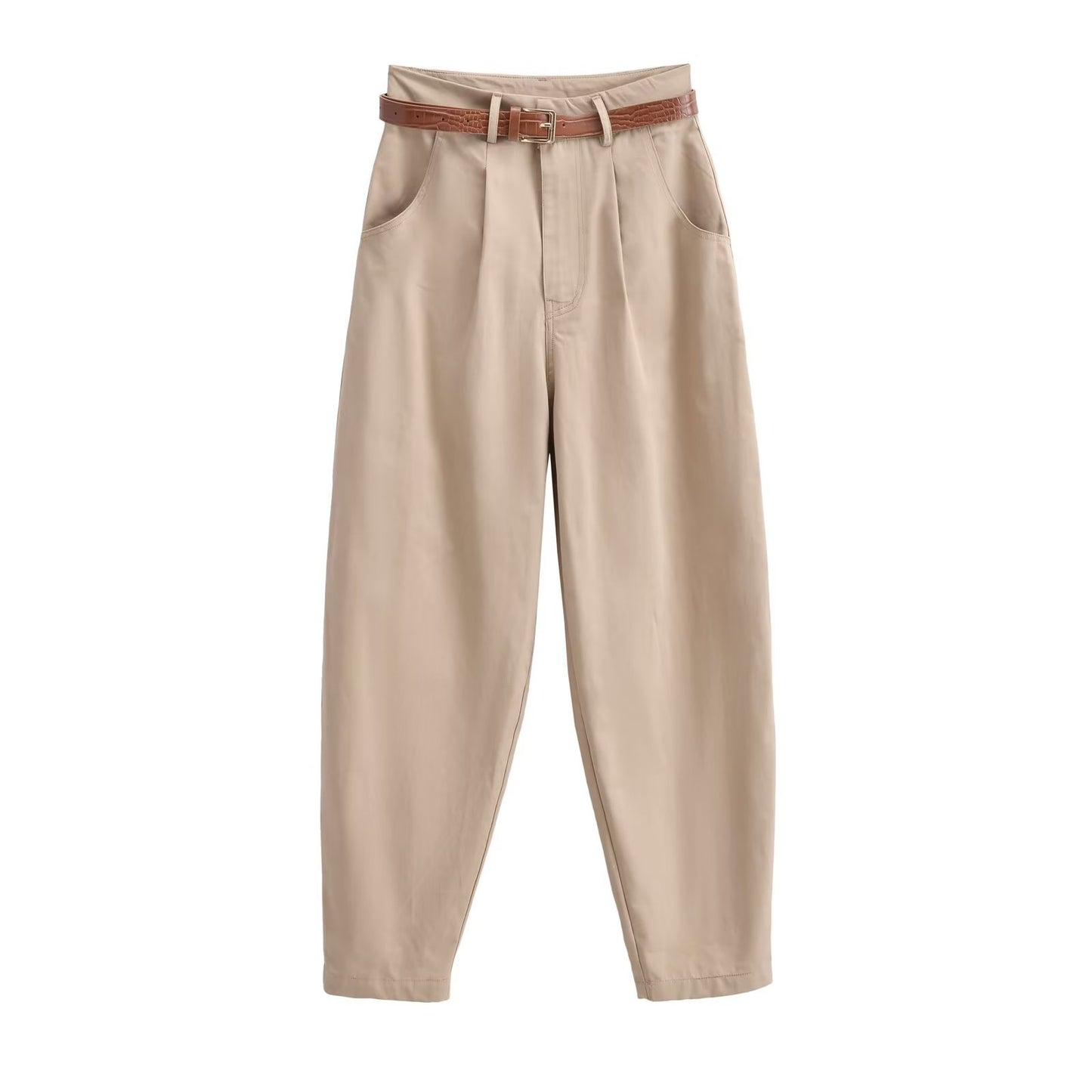 New Solid Color With Belt Casual Trousers