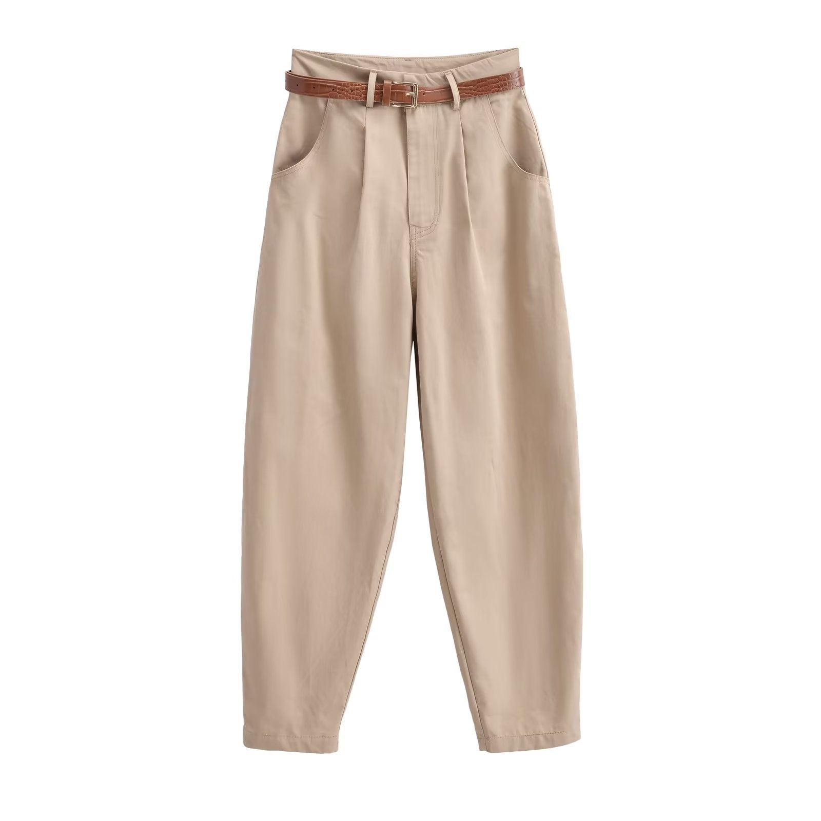 New Solid Color With Belt Casual Trousers