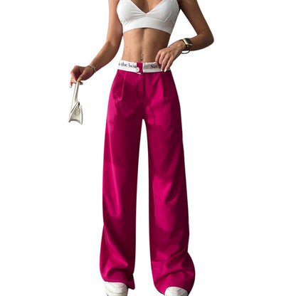 XY23118 Knitted High Waist Contrasting Color Loose Trousers 2023 Summer Women&amp;amp;#039;s Fashion Casual Straight All-match Trousers