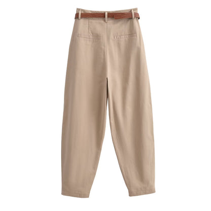 New Solid Color With Belt Casual Trousers