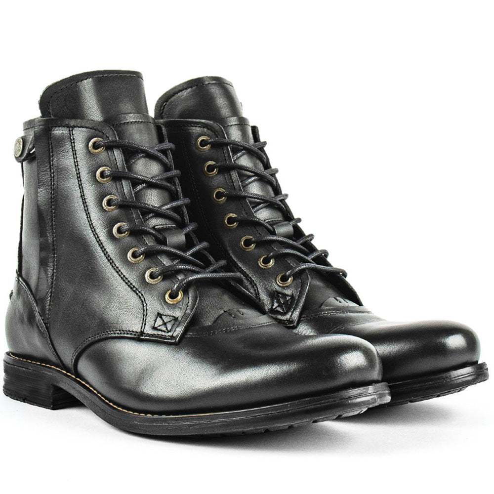 Knight Series Two-tone Side Zipper Leather Boots