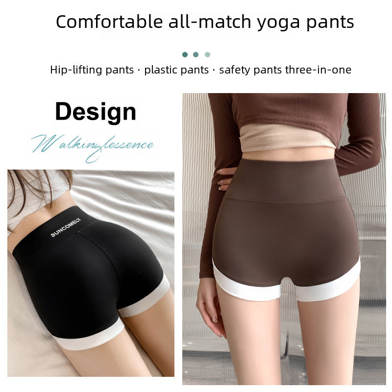 Summer High Waist Contrast Shark Pants Tight Hip Yoga Pants Three-point Sports Shorts Three-point Stitching Safety