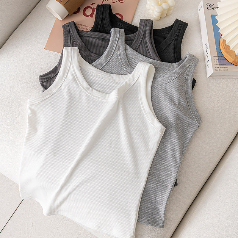 Thin Summer Non-Chest Pad Camisole Vest Women's Breathable Slimming Thread Cotton Anti-Glow All-Match Base Inner Top