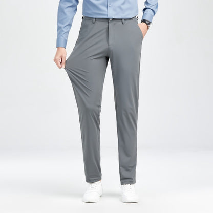 Thin Casual Pants Men's Straight Loose Slim Elastic Casual Suit Pants Business Formal Suit Ice Silk Pants