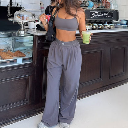 Sports Bandeau Sling Straight Long Pants Two Piece Sets Women Clothing Summer