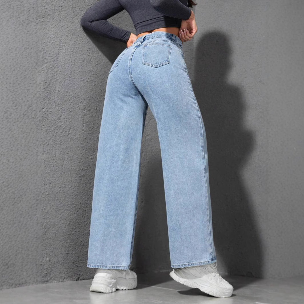 Spring New Style Light-Colored Washed Loose Slimming Look Floor-Length Denim Pants Jeans
