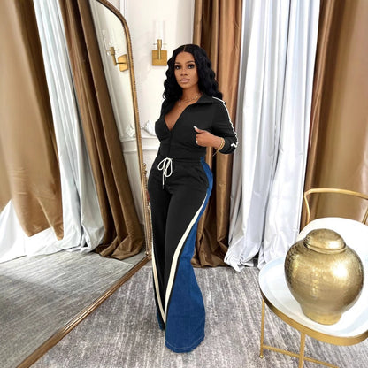 The Luxe Velour Denim-Stitch Set