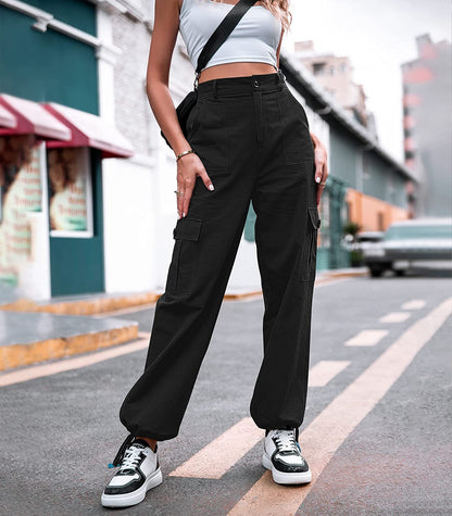 Summer New Casual Pants Women's Button High Waist Wide Leg Cargo Pants Women's Pants