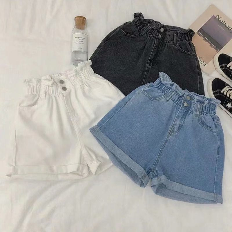 Thick Thigh Denim Shorts Women&amp;amp;#039;s Large Size Fat Mm Elastic Waist Korean Version Slim Loose Wide Leg A Word Hot Pants Trendy Women