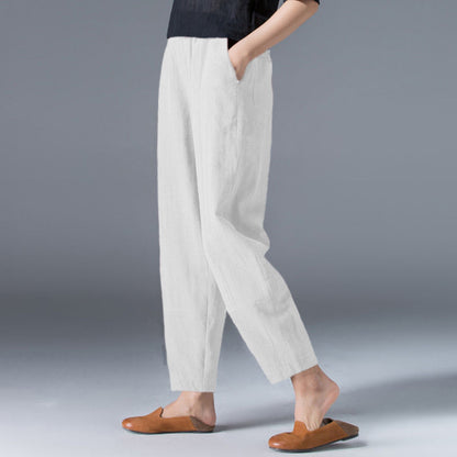Cotton And Linen Pants Women's Wide Leg Pants Women's Summer 2023 Loose Large Size White Slim Look Casual Black Cropped Lantern Pants