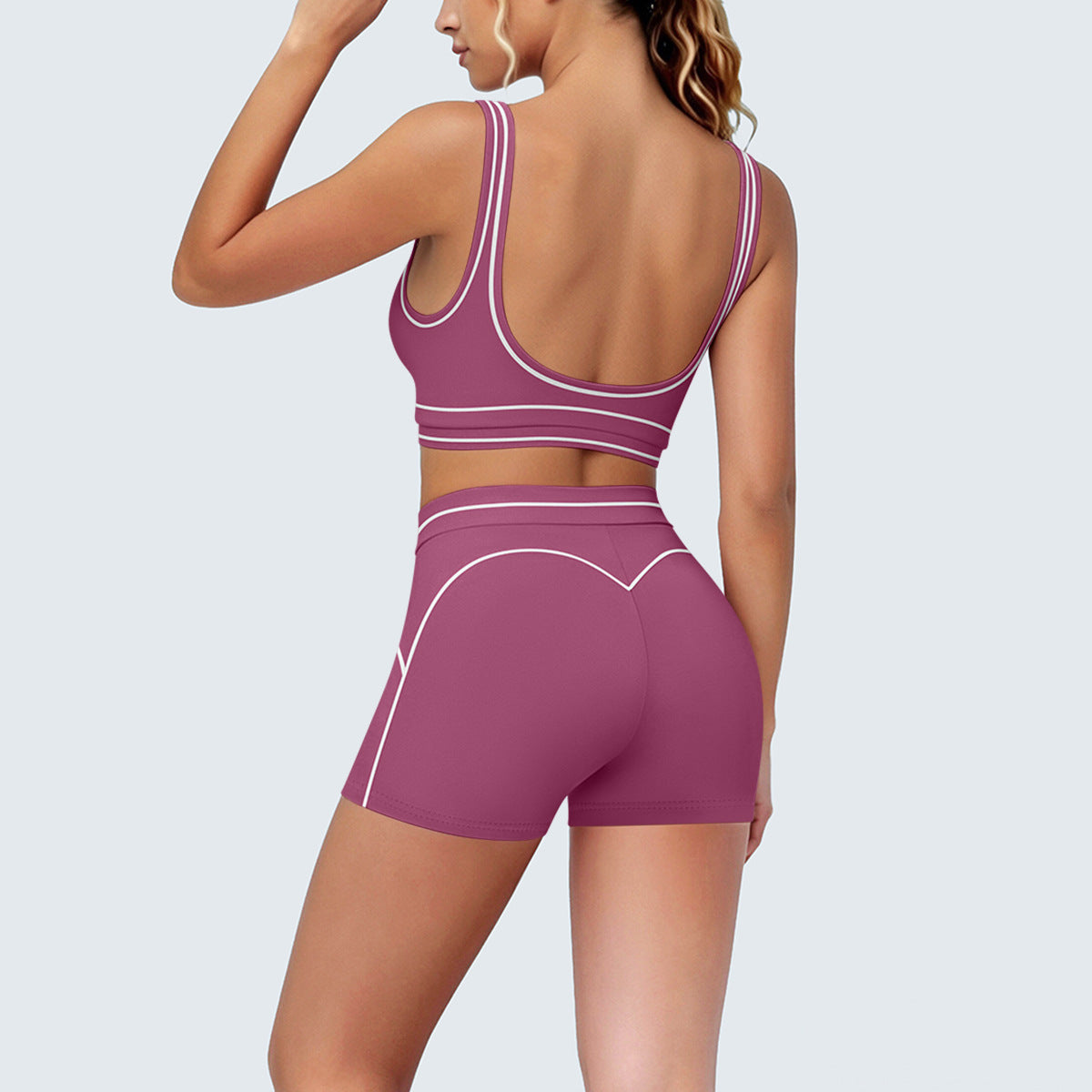 Colorblock Fitness With Shockproof Push Up Bra High Waist Shaping Shorts Yoga Set