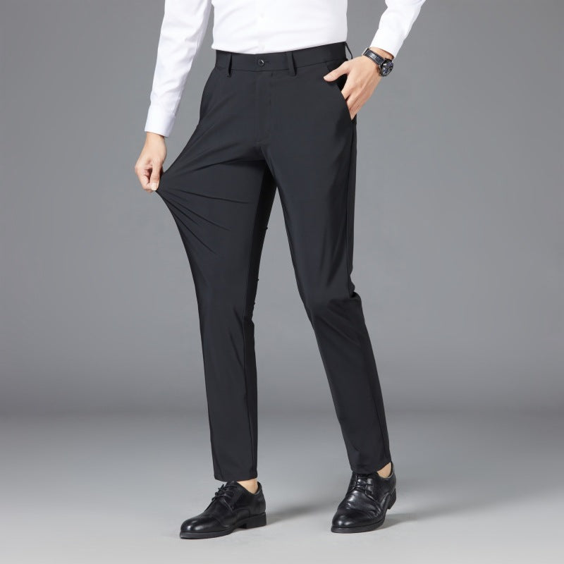Thin Casual Pants Men's Straight Loose Slim Elastic Casual Suit Pants Business Formal Suit Ice Silk Pants
