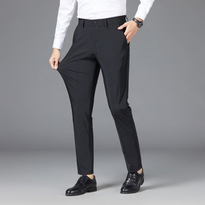 Thin Casual Pants Men's Straight Loose Slim Elastic Casual Suit Pants Business Formal Suit Ice Silk Pants