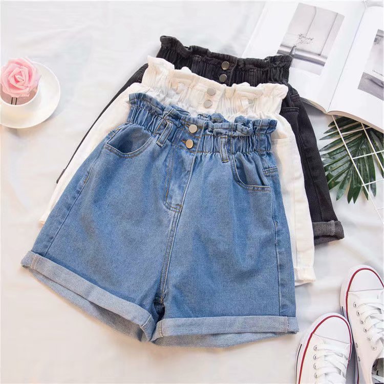 Thick Thigh Denim Shorts Women&amp;amp;#039;s Large Size Fat Mm Elastic Waist Korean Version Slim Loose Wide Leg A Word Hot Pants Trendy Women